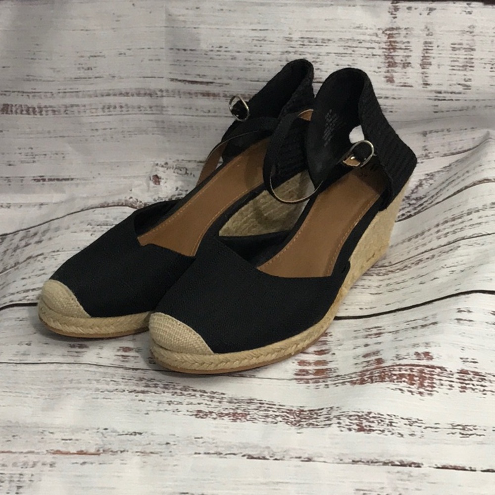 Black Wedge Espadrille Sandals